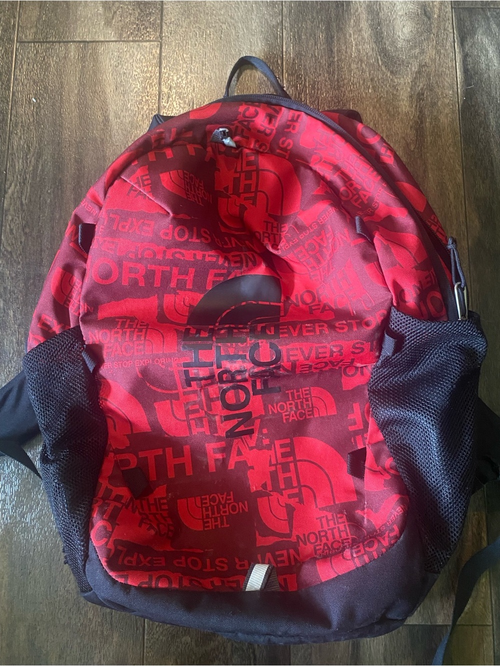 The North Face Red Logo-Print Kids Backpack with Black Mesh Sides